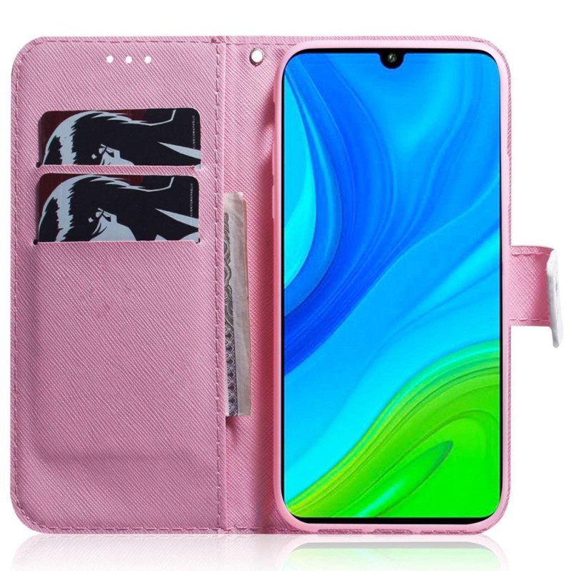 Κάλυμμα Xiaomi Redmi 10C με κορδονι Λευκά Λουλούδια