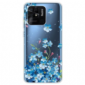 θηκη κινητου Xiaomi Redmi 10C Διαφανή Μπλε Λουλούδια