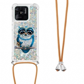 Θήκη Xiaomi Redmi 10C με κορδονι À Miss Owl Glitter Cord
