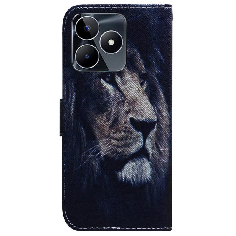 Δερματινη Θηκη Realme C53 Λιοντάρι Που Ονειρεύεται Σιλικόνης