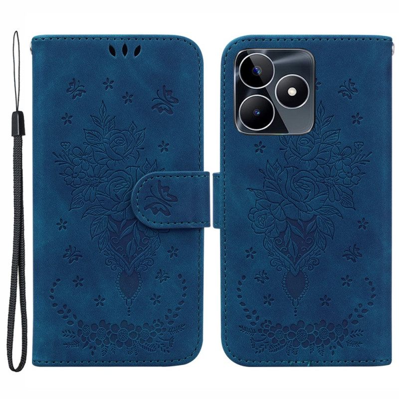 Δερματινη Θηκη Realme C53 Σχέδιο Τριαντάφυλλου Και Πεταλούδας