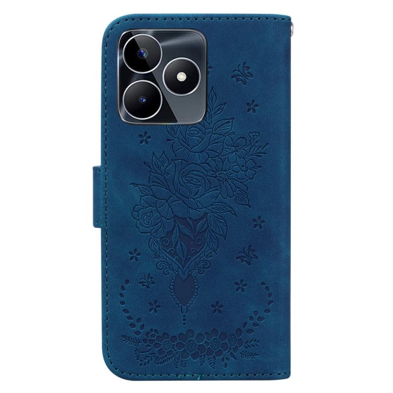 Δερματινη Θηκη Realme C53 Σχέδιο Τριαντάφυλλου Και Πεταλούδας