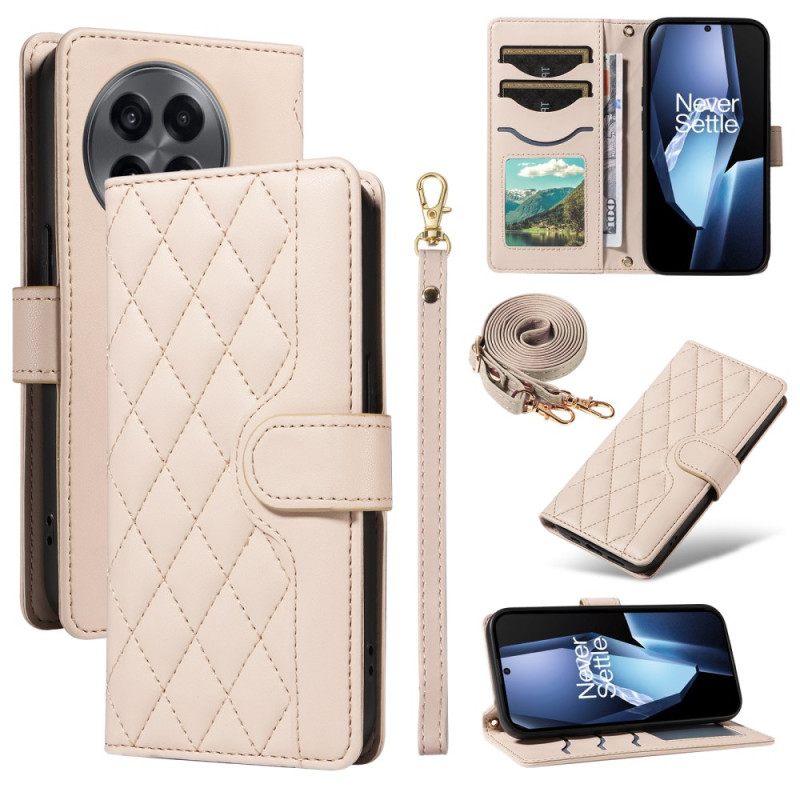 Δερματινη Θηκη Oneplus 13r Καπιτονέ Με Λουρί Και Λουρί Ώμου