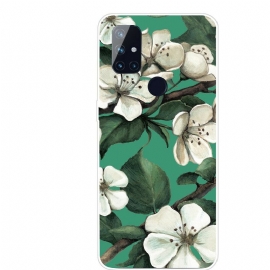 Θήκη OnePlus Nord N10 Βαμμένα Λευκά Λουλούδια