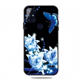 Θήκη OnePlus Nord N100 Πεταλούδα Και Μπλε Λουλούδια