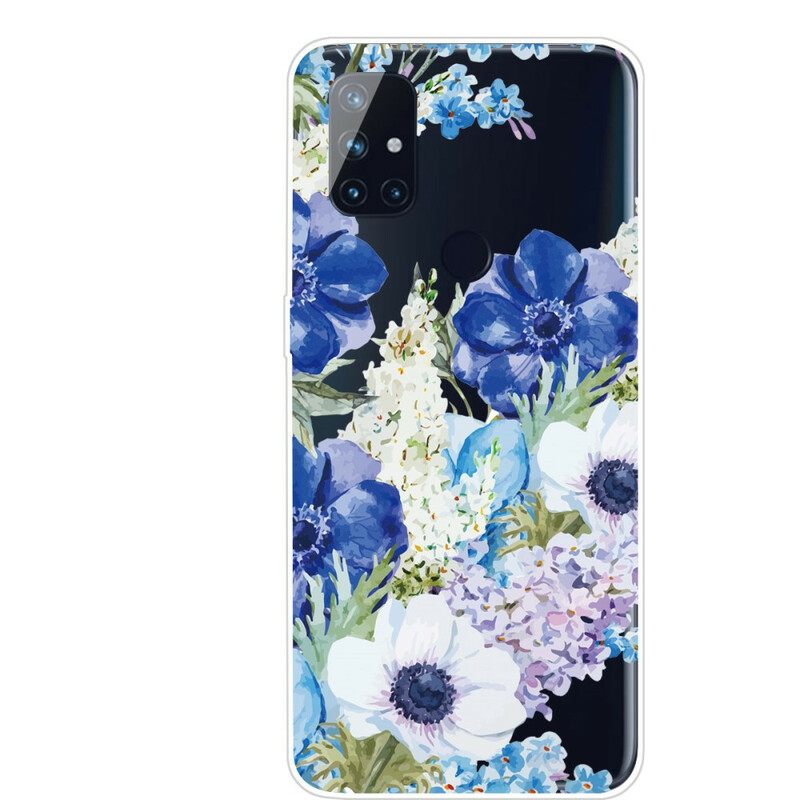 Θήκη OnePlus Nord N100 Χωρίς Ραφή Ακουαρέλα Μπλε Λουλούδια