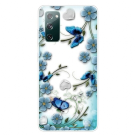 Θήκη Samsung Galaxy S20 FE Διαφανείς Πεταλούδες Και Ρετρό Λουλούδια