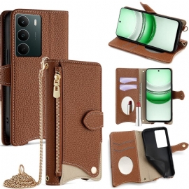 Δερματινη Θηκη Realme C71 Δίχρωμο Πορτοφόλι Με Καθρέφτη Και Λουράκι Ώμου