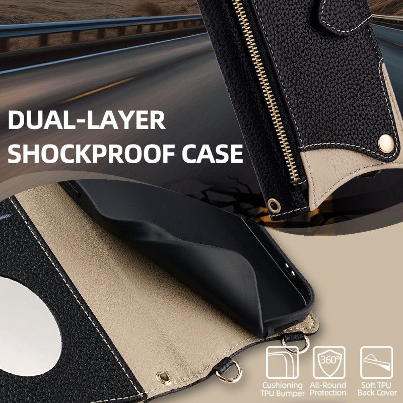 Δερματινη Θηκη Realme C71 Δίχρωμο Πορτοφόλι Με Καθρέφτη Και Λουράκι Ώμου