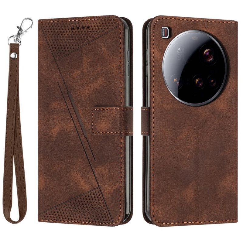 Δερματινη Θηκη Xiaomi 15 Ultra Γεωμετρικές Γραμμές Λουριού Σιλικόνης