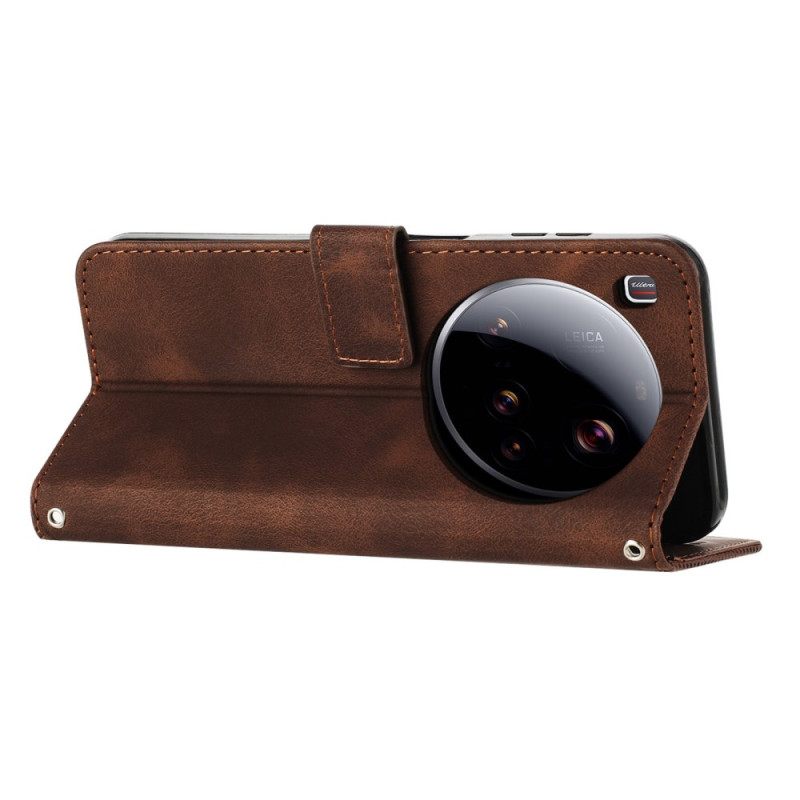 Δερματινη Θηκη Xiaomi 15 Ultra Γεωμετρικές Γραμμές Λουριού Σιλικόνης