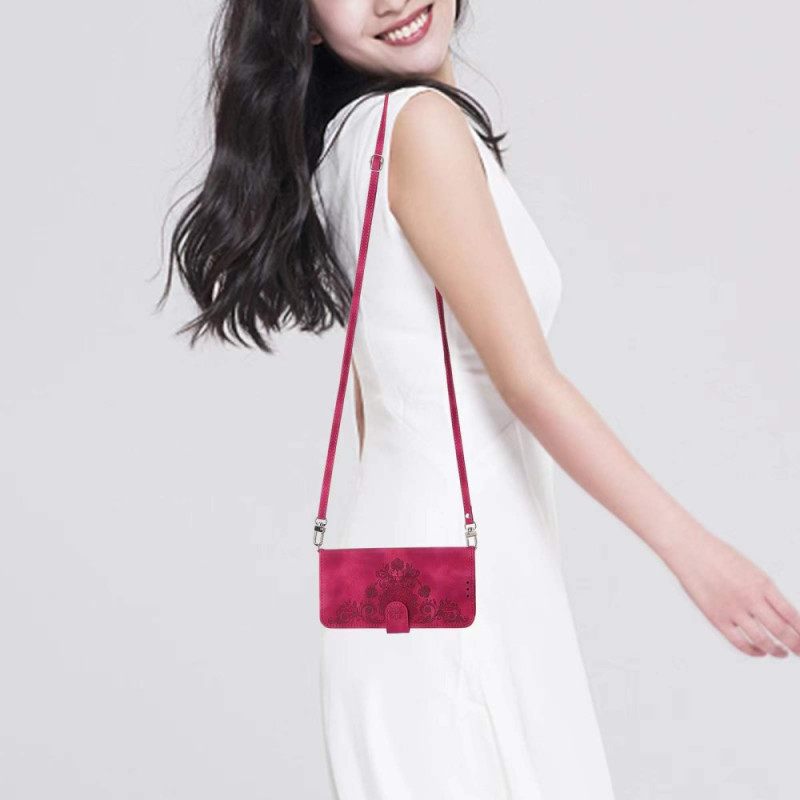 Δερματινη Θηκη Xiaomi 15 Ultra Λουλουδάτο Μοτίβο Με Λουράκι Και Λουράκι Ώμου