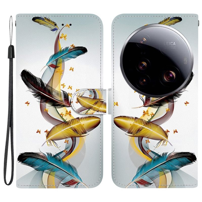 Δερματινη Θηκη Xiaomi 15 Ultra Πολύχρωμα Φτερά Σιλικόνης