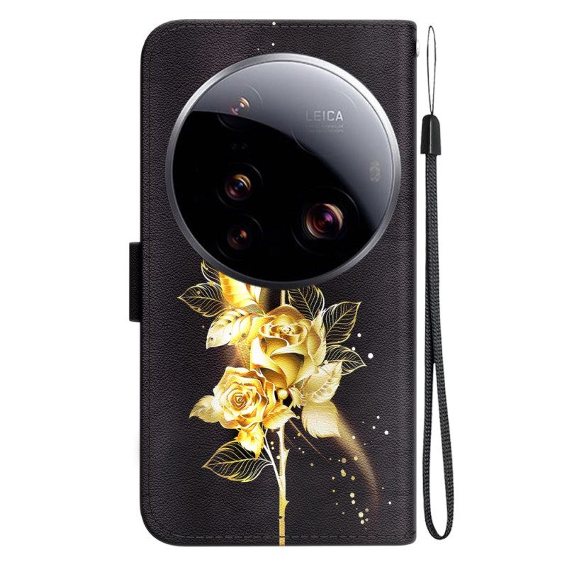 Δερματινη Θηκη Xiaomi 15 Ultra Χρυσά Τριαντάφυλλα Και Πεταλούδες