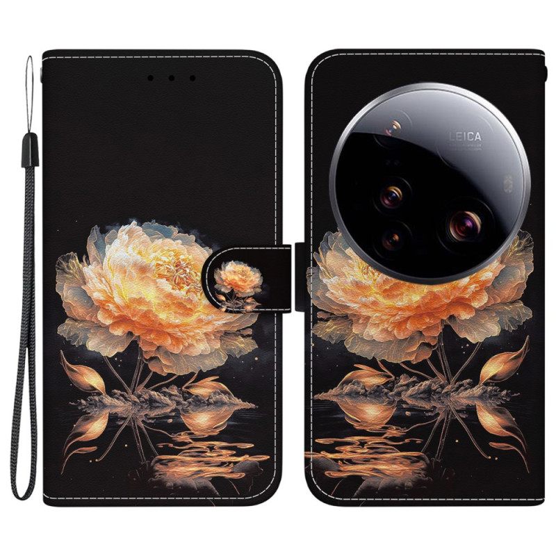 Δερματινη Θηκη Xiaomi 15 Ultra Χρυσή Παιώνια Σιλικόνης