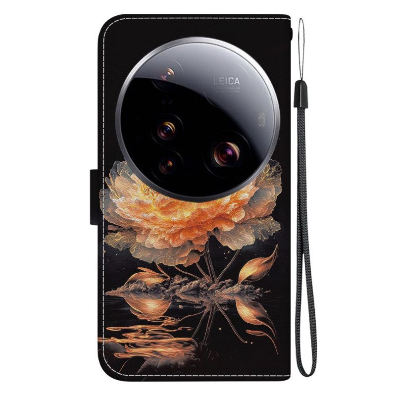 Δερματινη Θηκη Xiaomi 15 Ultra Χρυσή Παιώνια Σιλικόνης