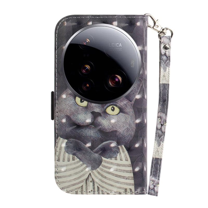 Θηκη Κινητου Xiaomi 15 Ultra Θήκες Κινητών Γκρίζα Γάτα Με Κορδόνι