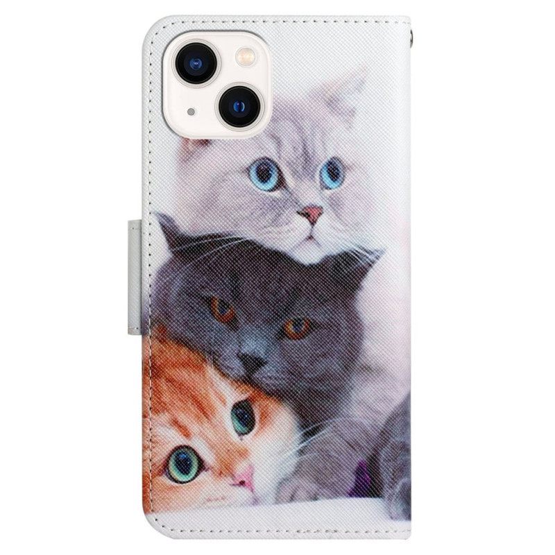 δερματινη θηκη iPhone 15 με κορδονι Μόνο Γάτες Με Ιμάντες