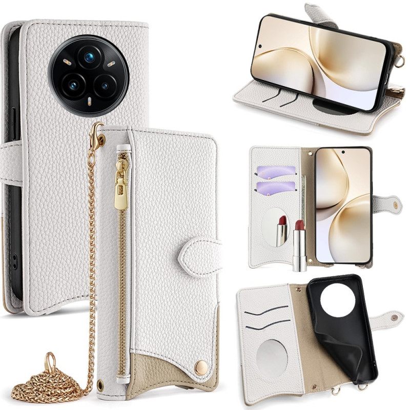 Δερματινη Θηκη Realme 14 Pro Plus 5g Καθρέφτης Και Αλυσίδα Σιλικόνης