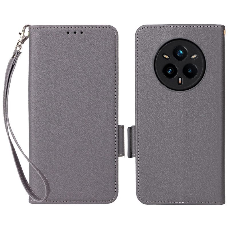 Δερματινη Θηκη Realme 14 Pro Plus 5g Τεχνητό Δέρμα Λίτσι Με Λουράκι Σιλικόνης