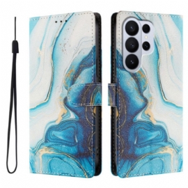 Δερματινη Θηκη Samsung Galaxy S26 Ultra Εφέ Μπλε Μαρμάρου