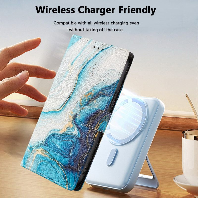 Δερματινη Θηκη Samsung Galaxy S26 Ultra Εφέ Μπλε Μαρμάρου