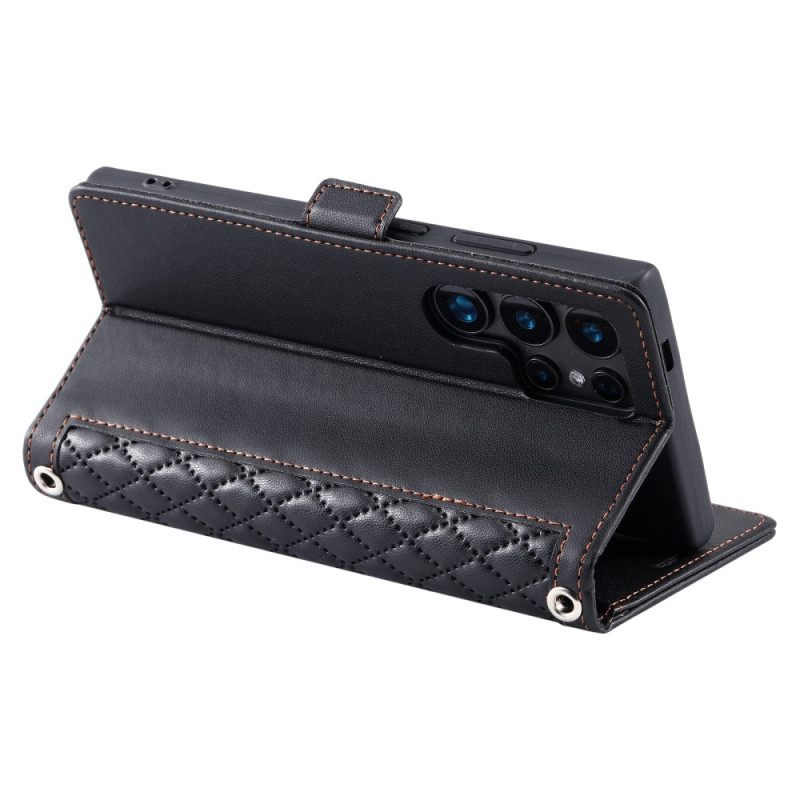 Δερματινη Θηκη Samsung Galaxy S26 Ultra Καπιτονέ Με Λουρί Σιλικόνης