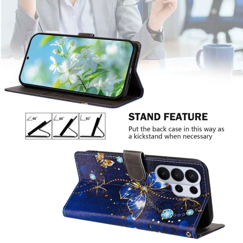 Δερματινη Θηκη Samsung Galaxy S26 Ultra Πολύτιμες Πεταλούδες Σιλικόνης