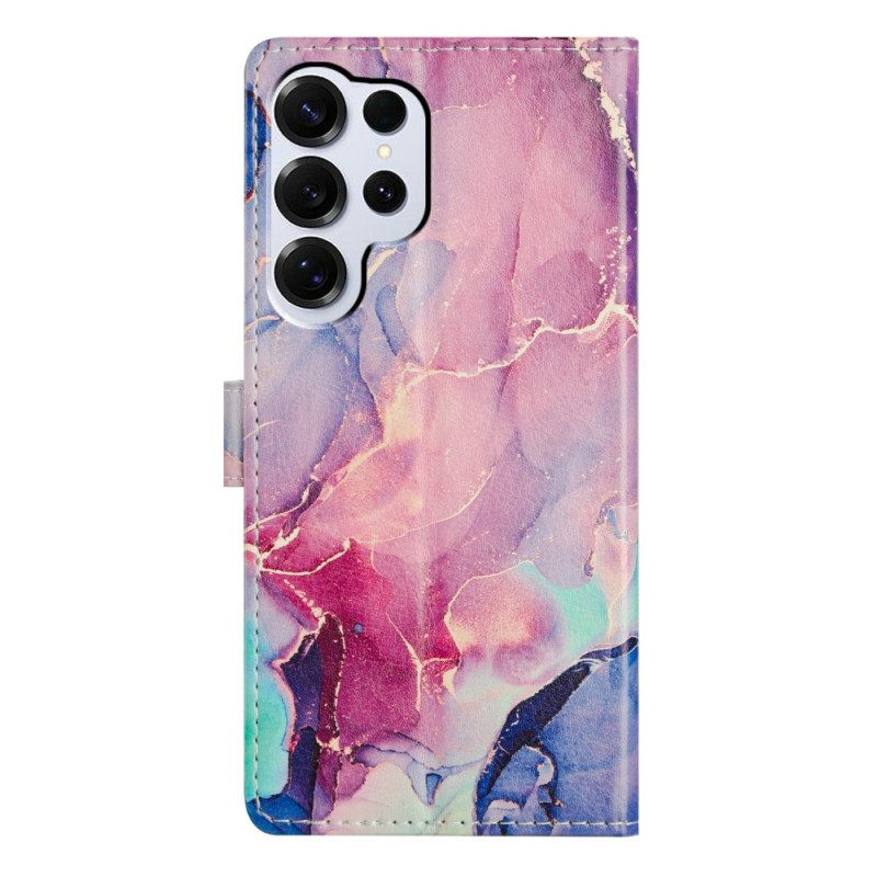 Δερματινη Θηκη Samsung Galaxy S26 Ultra Πράσινο Και Ροζ Μάρμαρο