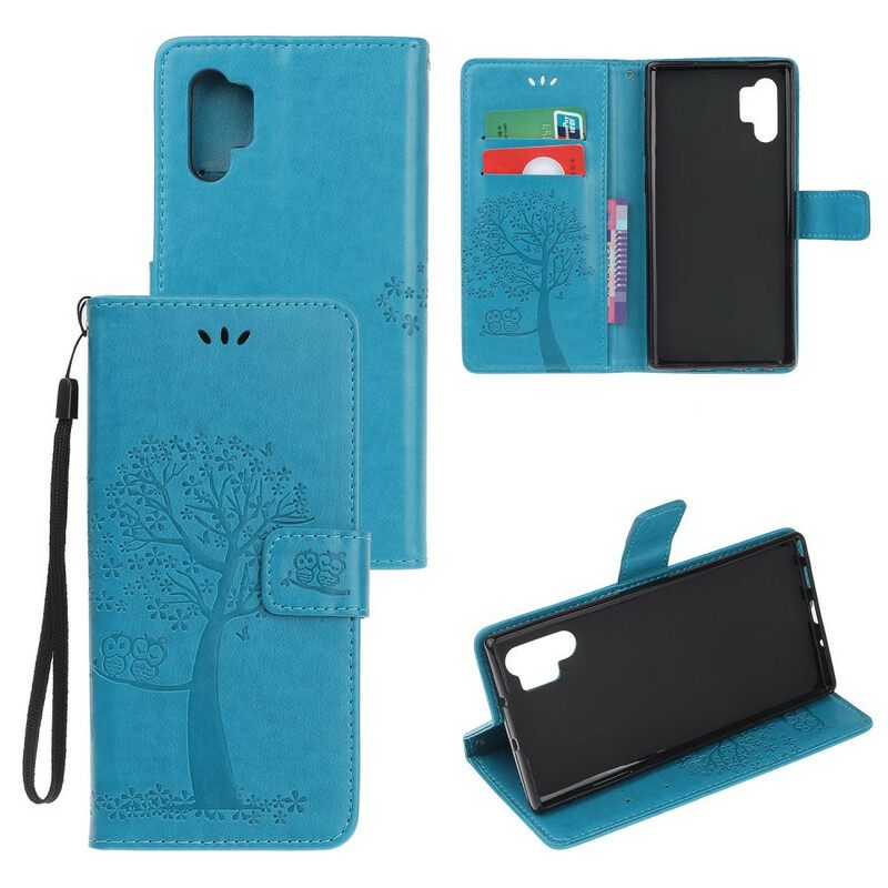 Θήκη Flip Samsung Galaxy Note 10 Plus με κορδονι Δέντρο Και Strappy Owls