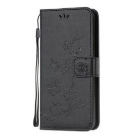 Θήκη Flip Samsung Galaxy A12 / M12 με κορδονι Πεταλούδες Και Λουλούδια Strappy