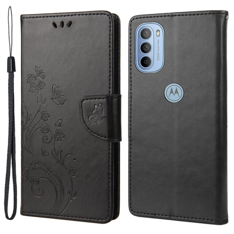 δερματινη θηκη Moto G31 / Moto G41 Πεταλούδες Και Λουλούδια