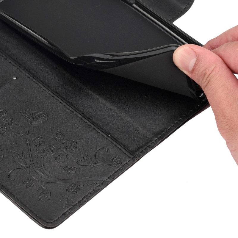 δερματινη θηκη Moto G31 / Moto G41 Πεταλούδες Και Λουλούδια