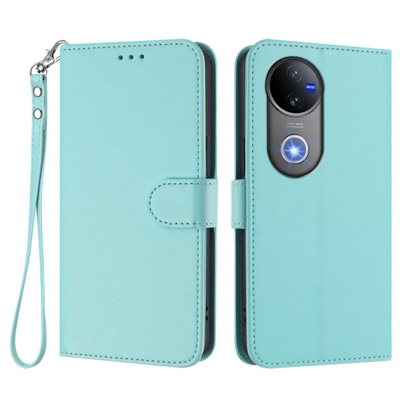 Δερματινη Θηκη Vivo V50 5g Απλό Δέρμα Με Λουράκι Σιλικόνης