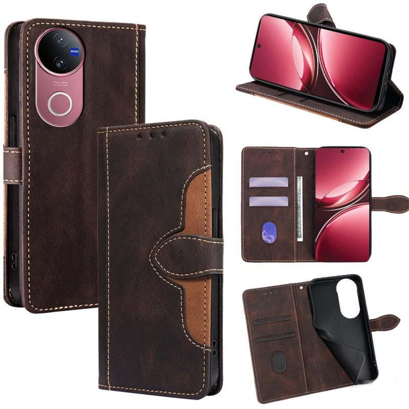 Δερματινη Θηκη Vivo V50 5g Δίχρωμο Λουλουδάτο Σχέδιο