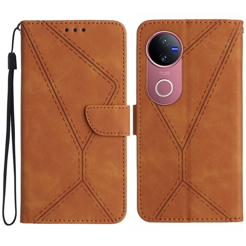 Δερματινη Θηκη Vivo V50 5g Γραμμές Και Κορδόνια Περίσφιξης Σιλικόνης