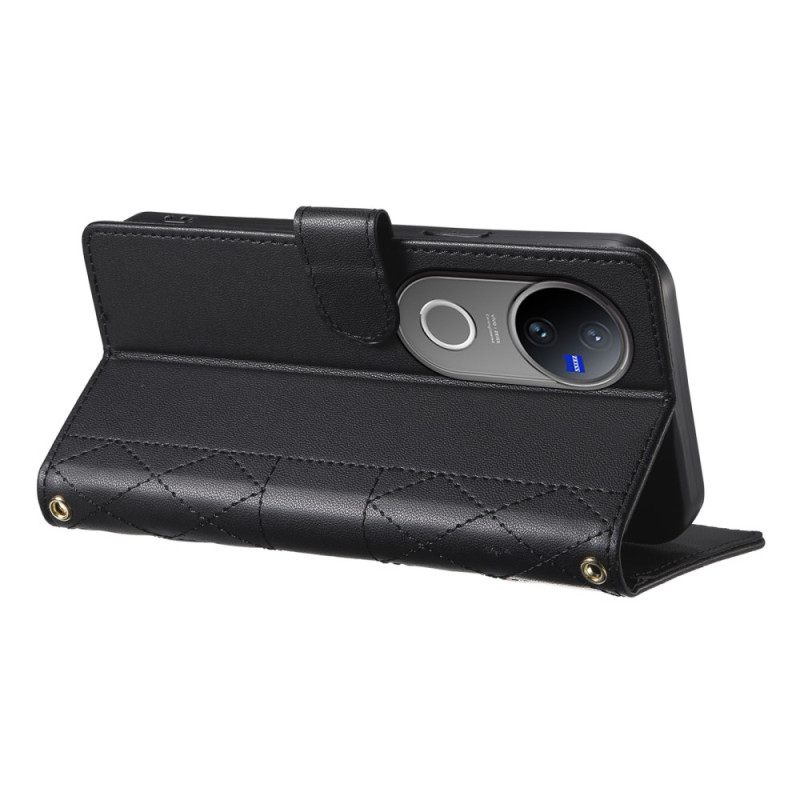 Δερματινη Θηκη Vivo V50 5g Καπιτονέ Με Λουράκι Και Λουράκι Ώμου