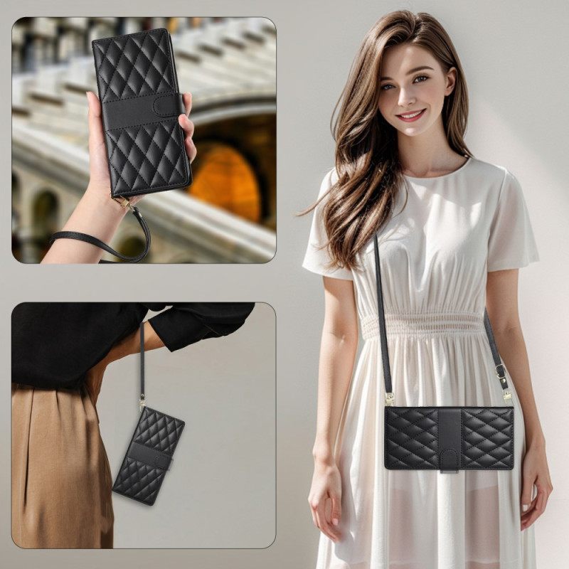 Δερματινη Θηκη Vivo V50 5g Καπιτονέ Με Λουράκι Και Λουράκι Ώμου