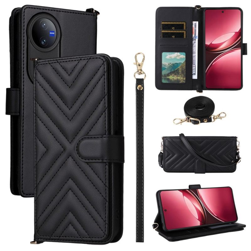 Δερματινη Θηκη Vivo V50 5g Καπιτονέ Με Λουράκια Σιλικόνης