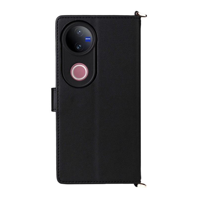 Δερματινη Θηκη Vivo V50 5g Καπιτονέ Με Λουράκια Σιλικόνης