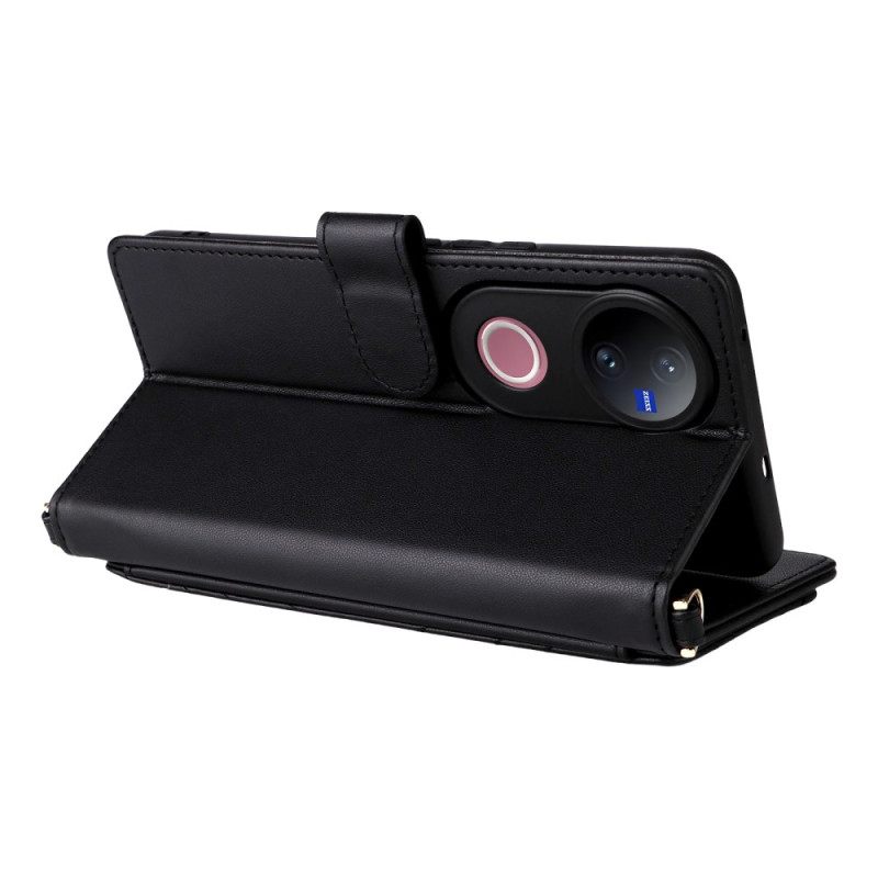 Δερματινη Θηκη Vivo V50 5g Καπιτονέ Με Λουράκια Σιλικόνης