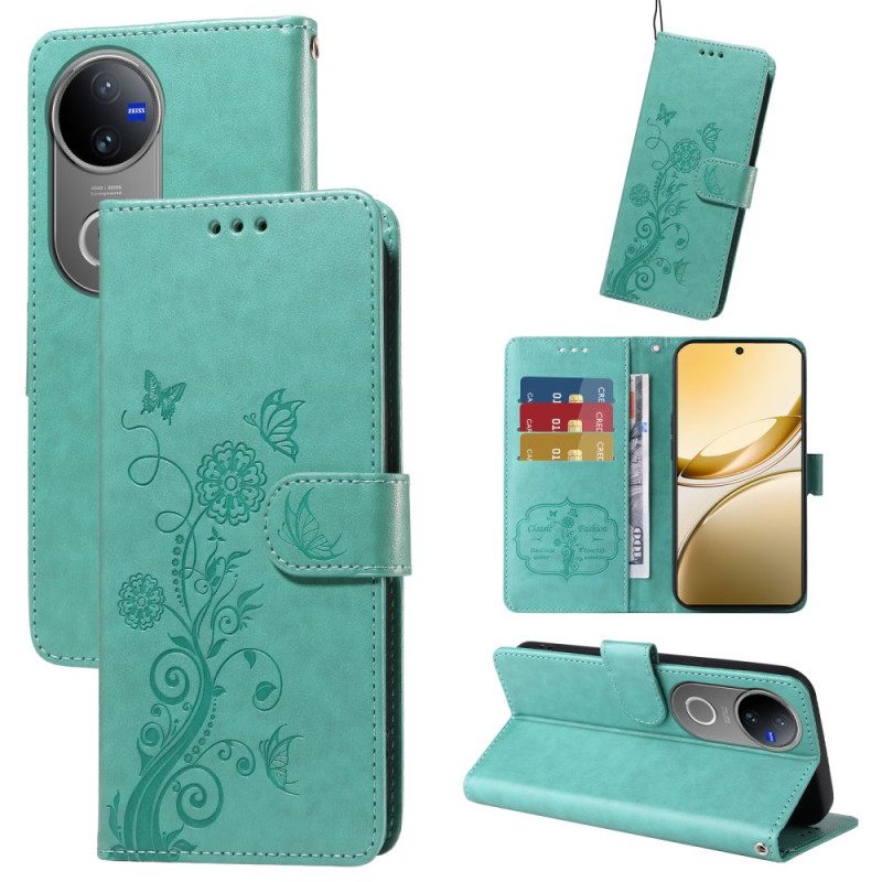 Δερματινη Θηκη Vivo V50 5g Λουλουδάτο Σχέδιο Πεταλούδας