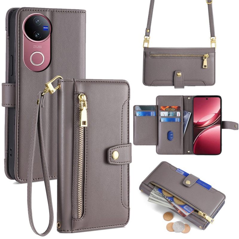 Δερματινη Θηκη Vivo V50 5g Πορτοφόλι Με Λουράκι Και Ώμο Σιλικόνης