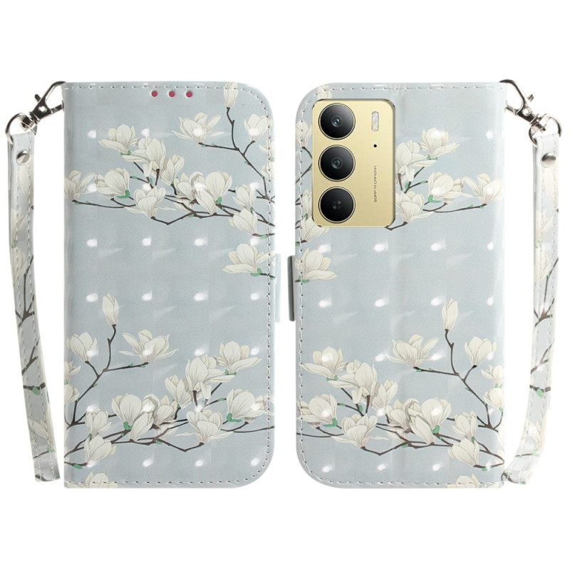 Δερματινη Θηκη Realme C75 Κορδόνι Magnolias Σιλικόνης