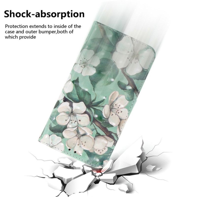 Δερματινη Θηκη Realme C75 Κορδόνι Με Λουλούδια Ακουαρέλας Σιλικόνης