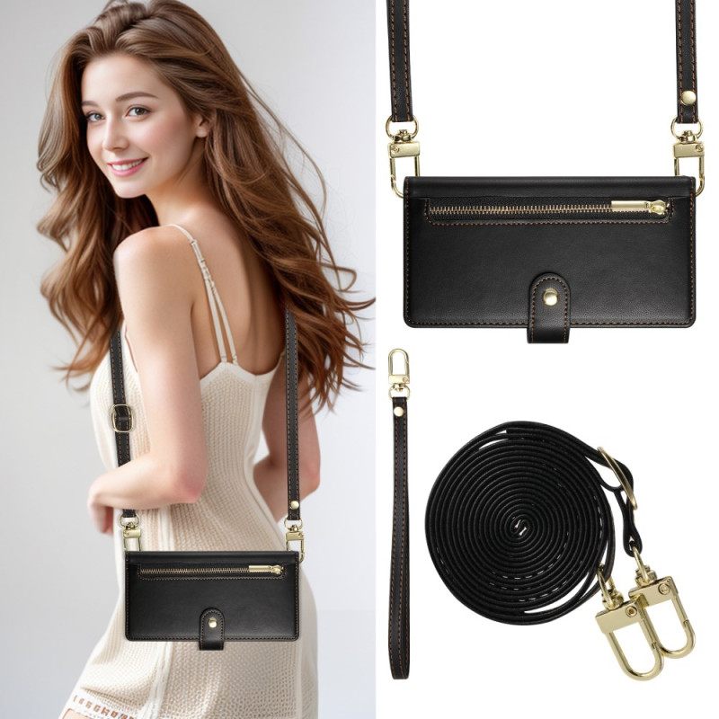 Δερματινη Θηκη Realme C75 Πλήρες Πορτοφόλι Με Λουράκι Και Λουράκι Ώμου