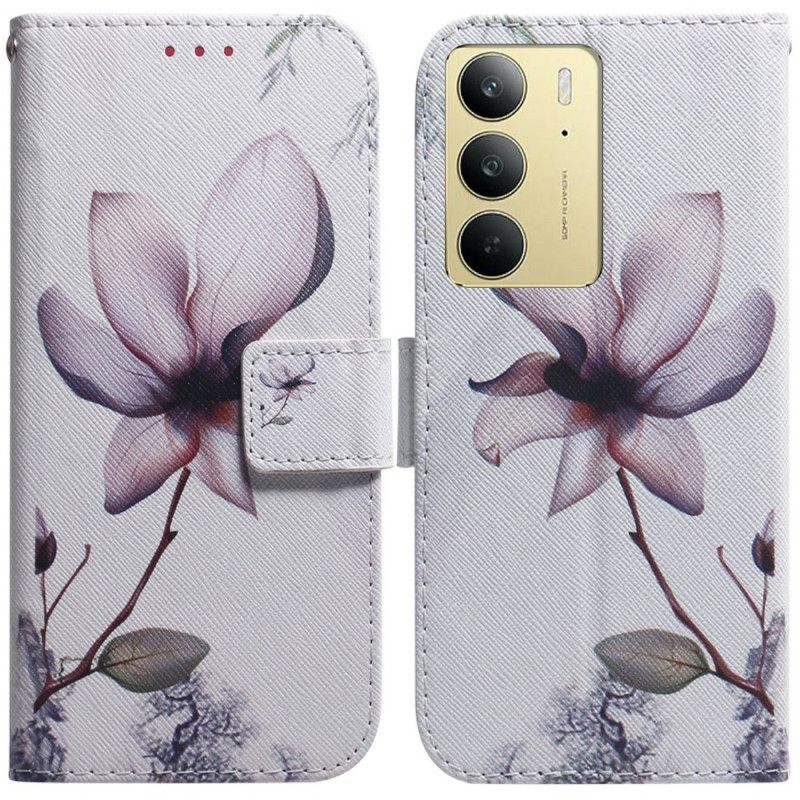 Δερματινη Θηκη Realme C75 Ροζ Λουλούδι Σιλικόνης