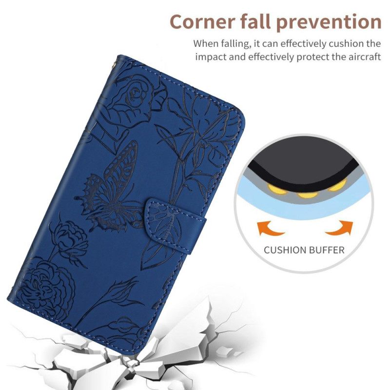 Δερματινη Θηκη Realme C75 Τσάντα Crossbody Με Στάμπα Πεταλούδας