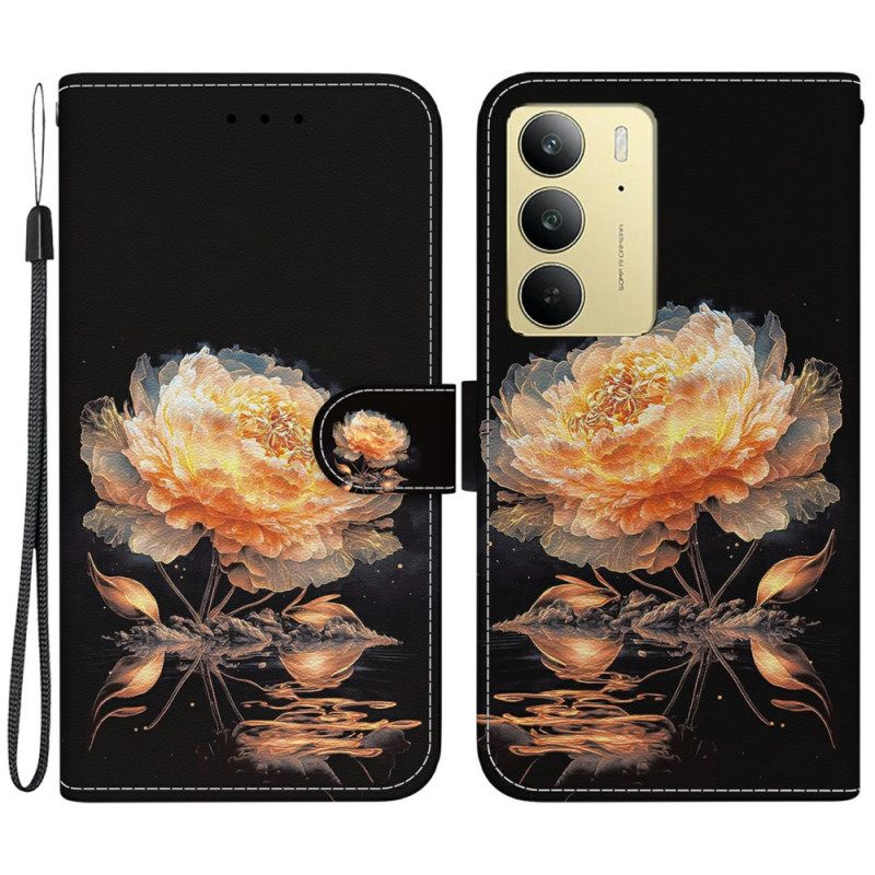 Δερματινη Θηκη Realme C75 Χρυσή Παιώνια Σιλικόνης