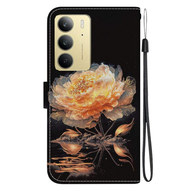 Δερματινη Θηκη Realme C75 Χρυσή Παιώνια Σιλικόνης